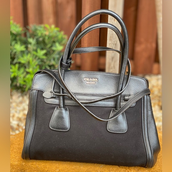 Leather and Canvas Prada bag with strap for shoulder/crossbody use - Picture 1 of 13